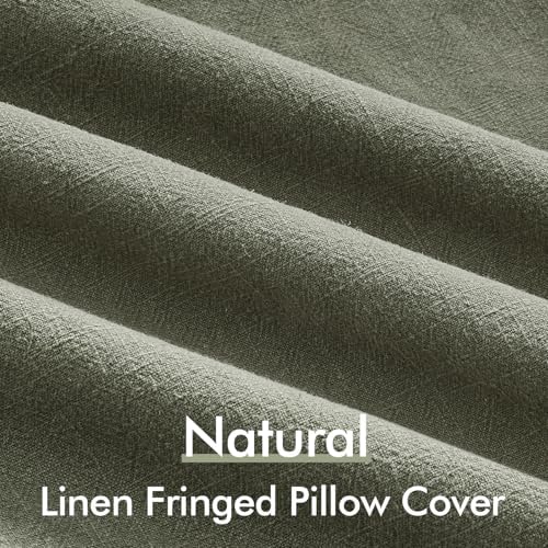 ANRODUO Euro Decorative Linen Fringe Pillow Covers 26×26 Olive Green 2 Pack - Image 2