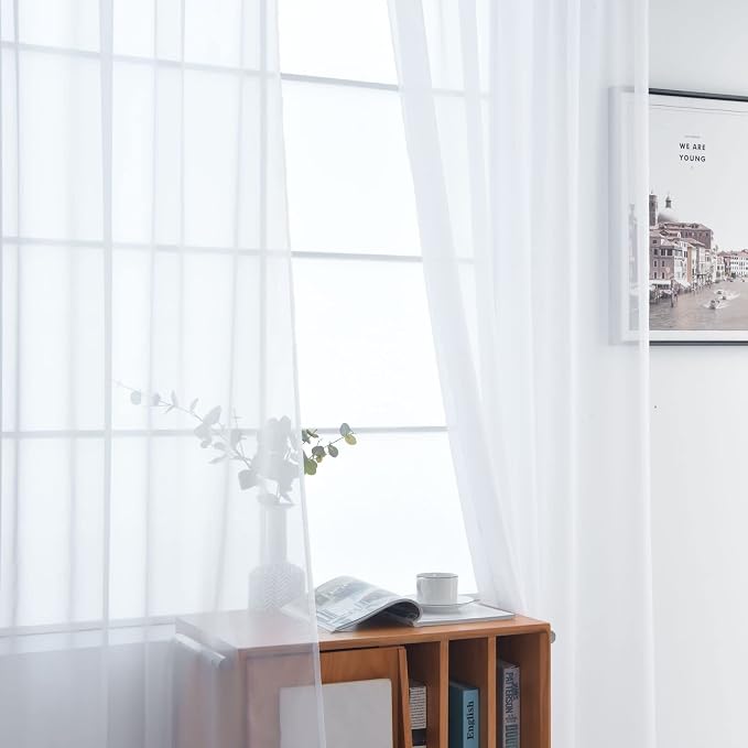 SpaceDresser Basic Rod Pocket Sheer Voile Window Curtain Panels White 1 Pair 2 - Image 4