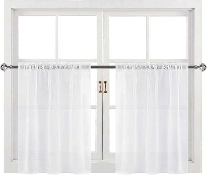 DWCN Short White Sheer Curtains 36 inches Long 2 Panels, Kitchen Tiers Valances - Image 9