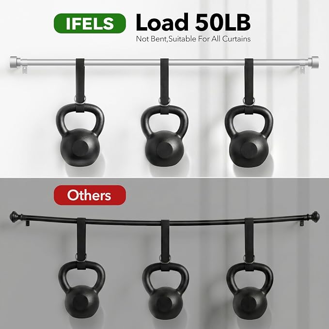 IFELS Heavy Duty Curtain Rods for Windows 72 to 144 Inch, 1 Inch Silver Window - Image 4