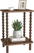 2-Tier End Table,Vintage Side Table,Solid Wood Bedside Table with Storage Rack,for Living Rooms, bedrooms, and Narrow Spaces (Rustic Brown)