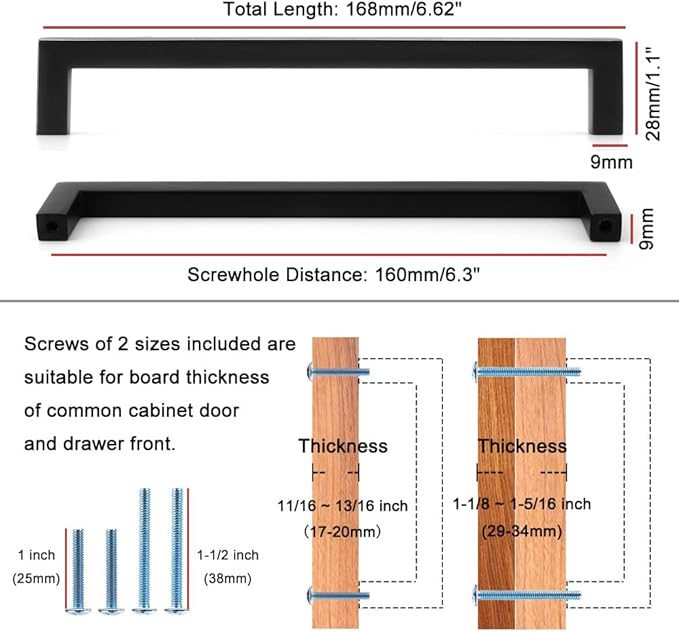 KOOFIZO 20-Pack Solid Square Bar Cabinet Handle - Brushed Nickel Furniture Pull, 6.3 Inch/160mm Screwhole Distance for Kitchen Cupboard Door, Bedroom Dresser Drawer, Bathroom Wardrobe Hardware