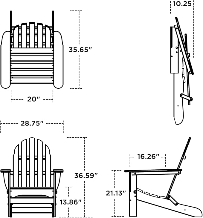POLYWOOD AD5030BL Classic Folding Adirondack, Black