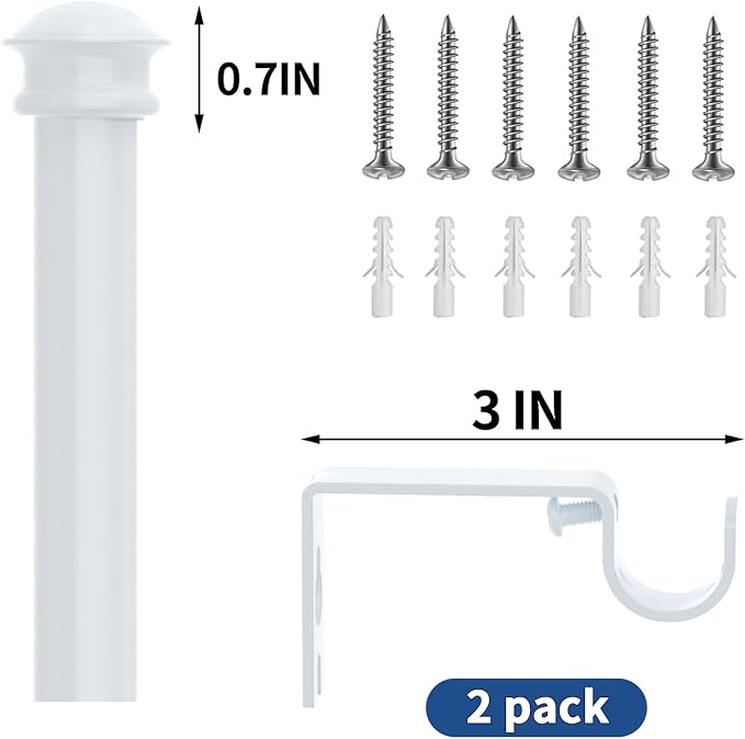 Small Curtain Rods for Windows 30" to 60" 5/8 Inch Standard Decorative White - Image 5
