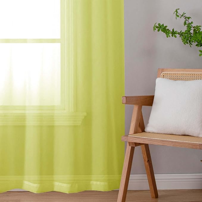 Lecloud Lemon Sheer Curtains 84 Inches Long 2 Panels, Solid Voile Light - Image 6