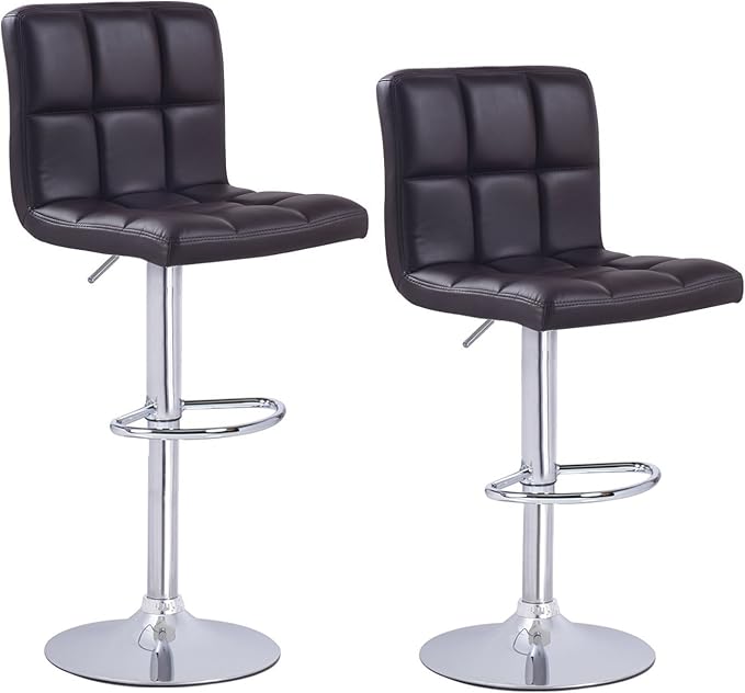 Roundhill Furniture 2 Swivel Elegant PU Leather Modern Adjustable Hydraulic Barstools, Brown
