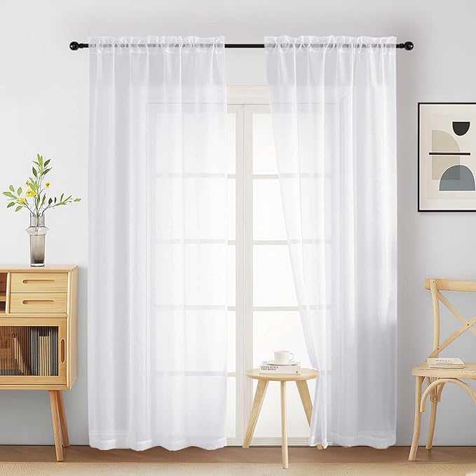 White Sheer Curtains for Bedroom 84 Inches Long 2 Panels Set, Light Filtering by Home