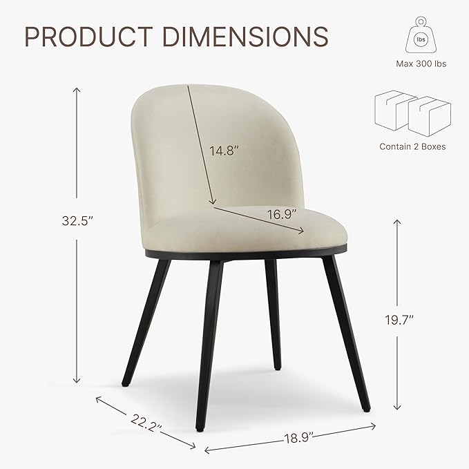 Dining Chairs Set of 4, Fabric Upholstered Dining Room Chairs with Ergonomic Backrest & Metal Legs, Modern Kitchen Side Chairs for Home, Restaurant, and Café, Sand, 2 Boxs