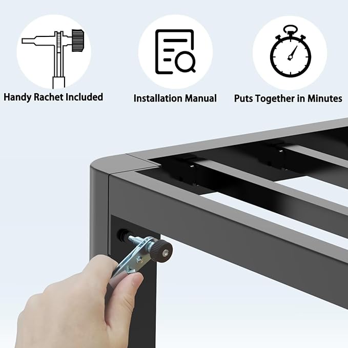 FUIOBYVV 14 Inch Twin XL Bed Frame with Rounded Corner and Headboard Hole Mattress Retainers 3500 LBS Metal Heavy Duty Steel Slats Support No Box Spring Needed Platform Noise Free Easy Assembly
