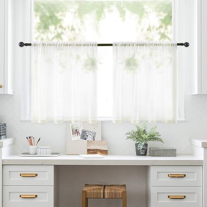 MIULEE 2 Panels Kitchen Tiers Half Window Sheer Curtains Rod Pocket Voile Drapes - Image 6