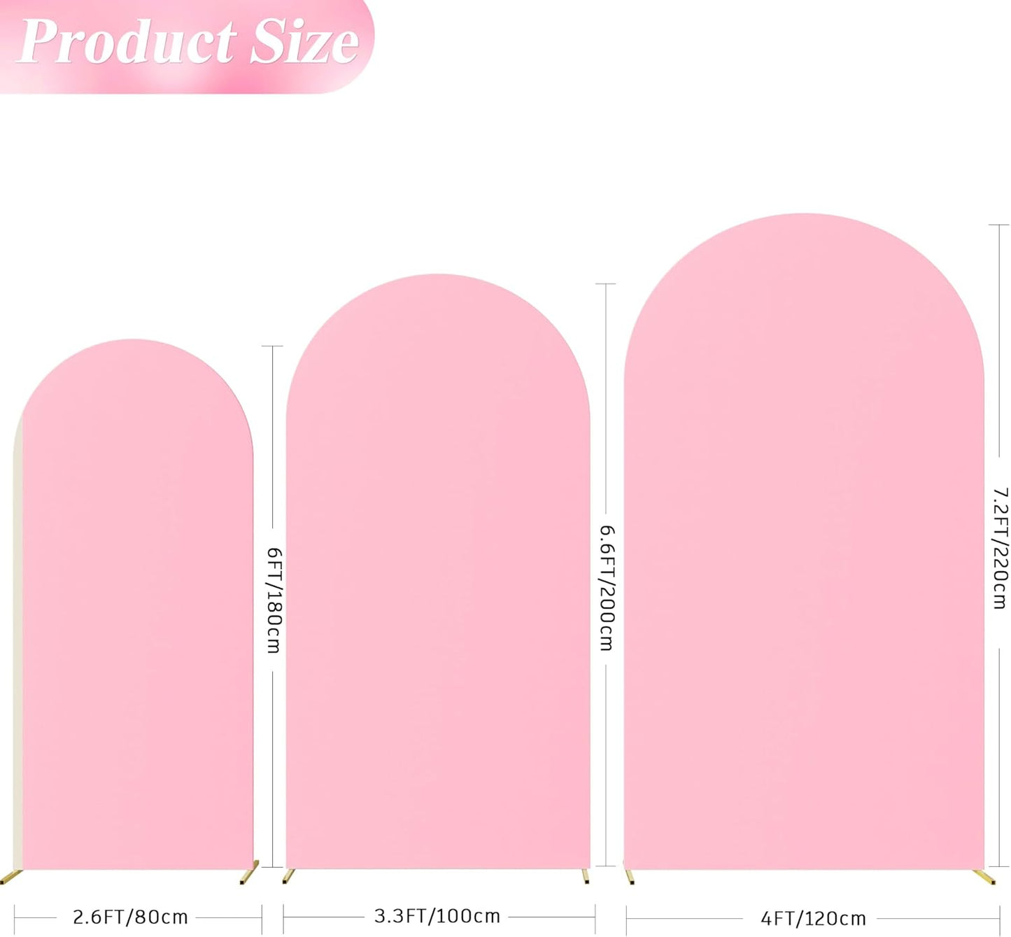 Wokceer Wedding Arch Cover (7.2FT, 6.6FT, 6FT) Set of 3 Spandex Fitted Wedding Arch Stand Covers for Round Top Chiara Arch Backdrop Stands Cover for Birthday Party Ceremony Banquet Decor Pink