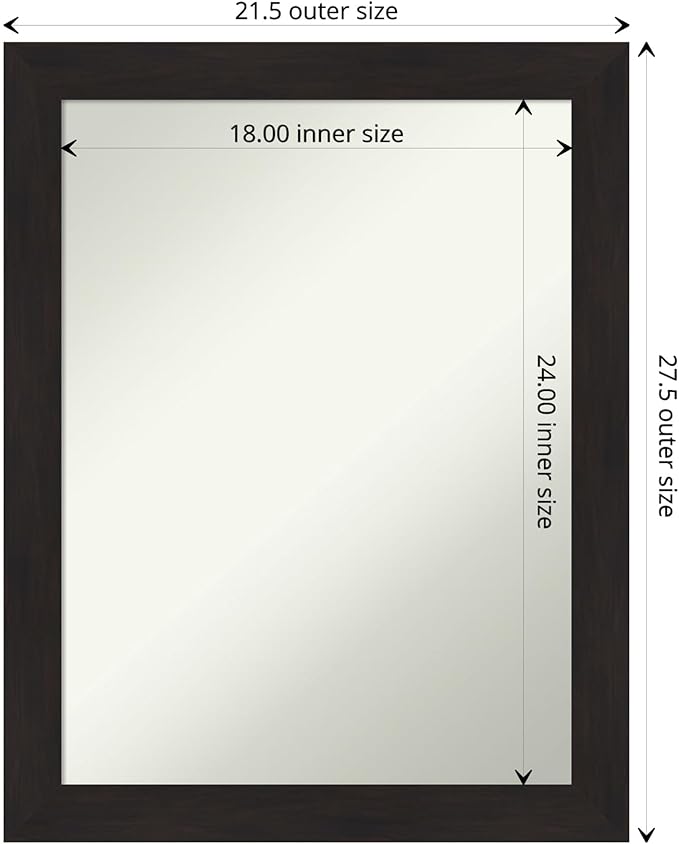 Amanti Art Brown Bathroom Mirror for Over Sink, 30x24 Furniture Espresso Rectangle Vanity Mirror, Medium Casual Frame, Hangs Horizonally and Vertically, Bathroom Wall Decor, Non-Beveled Edge