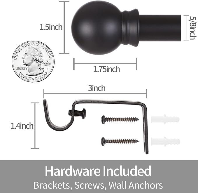 Thestoa Curtain Rods for Windows 30-62 Inch, 5/8" Matte Black Curtain Rods - Image 3