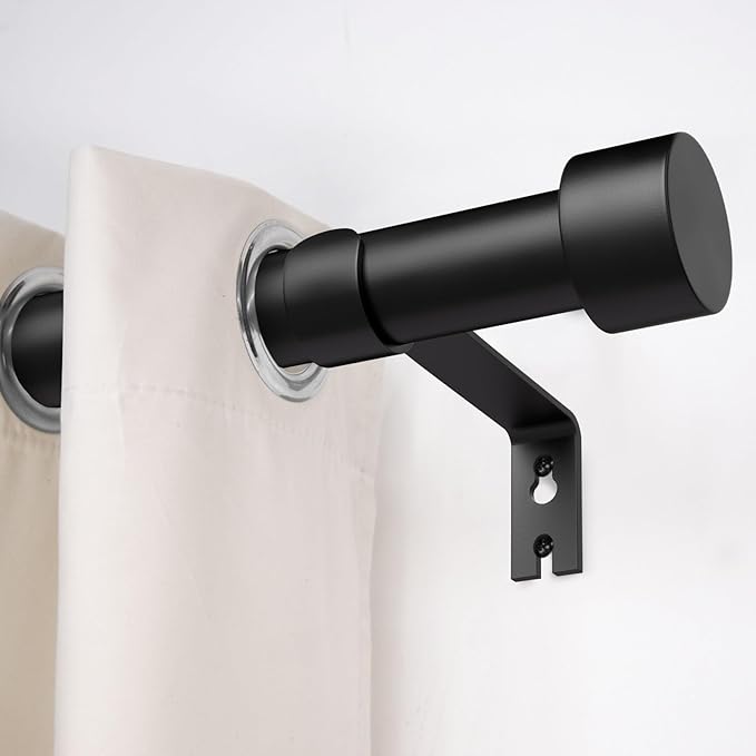 2 Pack Curtain Rods for Windows 48 to 84 Inch(4-7ft), 1 Inch Black Adjustable Heavy Duty Curtain Rod Set, Outdoor Long Drapery Rods for Patio Bedroom, Size 32"- 90"