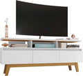 Manhattan Comfort Yonkers 63 Inch Mid Century Modern TV Stand with Storage, 3 Flip Down Door, Hole for Wire Management, Fits Up to 60" Television, Durable & Versatile Console Table, White