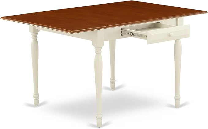 East West Furniture MZDO3-WHI-W 3 Piece Dining Set Contains a Rectangle Dining Room Table with Dropleaf and 2 Wood Seat Chairs, 36x54 Inch, Buttermilk & Cherry