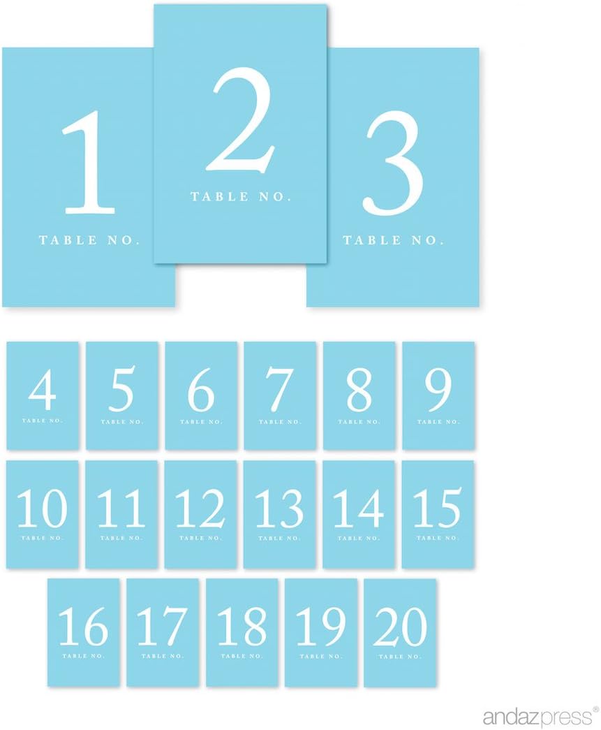Andaz Press Baby Blue Wedding Table Numbers 1-20, 4x6-Inches Table Number Cards For Wedding Reception Table Number For Seating Chart For Wedding Reception, Restaurant, Classroom, Boda
