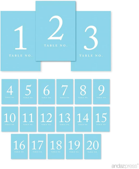 Andaz Press Baby Blue Wedding Table Numbers 1-20, 4x6-Inches Table Number Cards For Wedding Reception Table Number For Seating Chart For Wedding Reception, Restaurant, Classroom, Boda