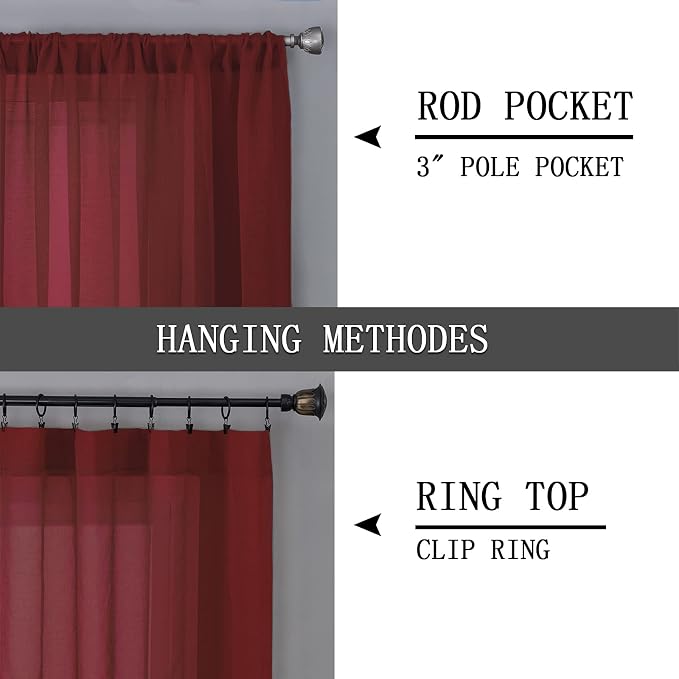 Tollpiz Sheer Curtains Bedroom Linen Textured Curtain Sheers Light Filtering - Image 5
