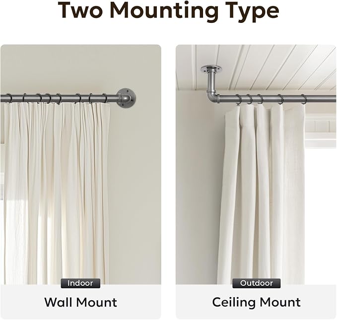 Zeerobee Curtain Rods for Windows 66 to 120, 1 Inch Industrial Wrap Around Grey - Image 5