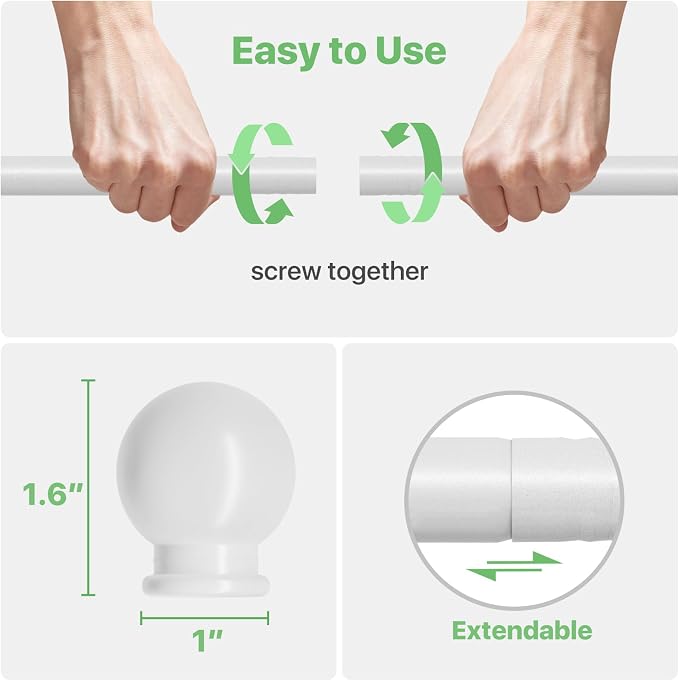 White Curtain Rods for Windows 48 to 84, Adjustable Curtain Rod Set - Image 5