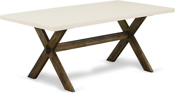 East West Furniture X727FO749-5 5 Piece Modern Dining Table Set Includes a Rectangle Wooden Table with X-Legs and 4 Black Faux Leather Parson Dining Chairs, 40x72 Inch, Multi-Color
