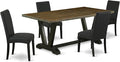 East West Furniture V677DR124-5 5 Piece Dining Room Table Set Includes a Rectangle Kitchen Table with V-Legs and 4 Black Color Linen Fabric Parson Dining Chairs, 40x72 Inch, Multi-Color