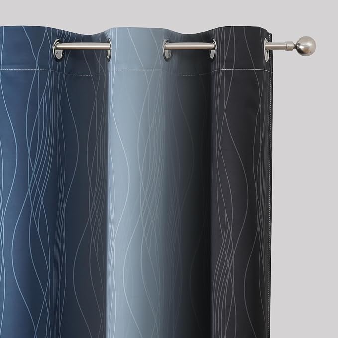 Estelar Textiler Navy Blue and Black Ombre Blackout Curtains 54 Inches Long - Image 4