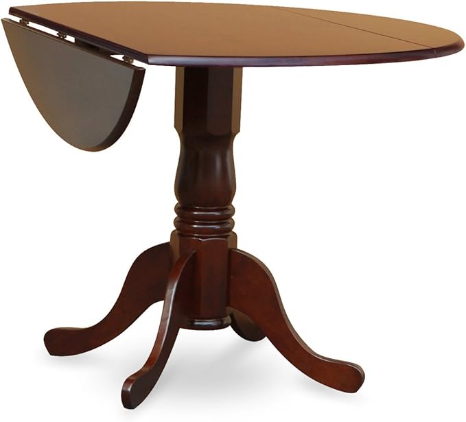 East West Furniture DLEN3-MAH-18 3 Piece Dining Room Furniture Set Contains a Round Dining Table with Dropleaf and 2 Dark Coffee Linen Fabric Parsons Chairs, 42x42 Inch, Mahogany