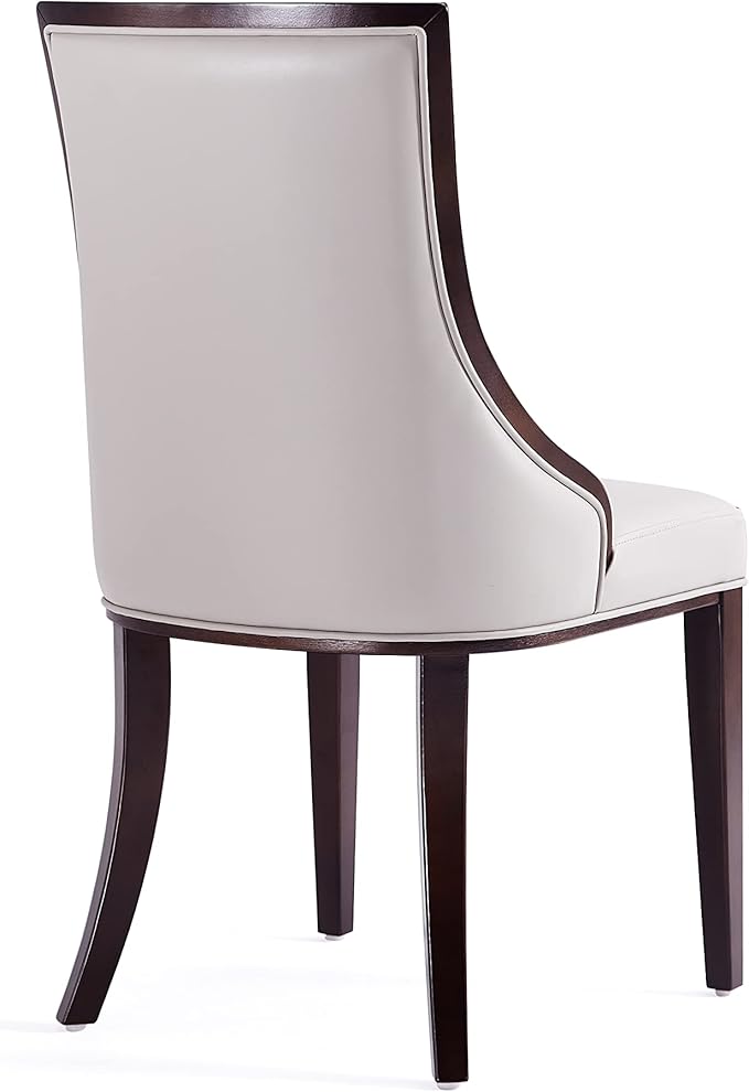 Manhattan Comfort Grand Avenue Faux Leather Dining Chairs, Parsons Accent Furniture with Padded Wingback Seat and Solid Beech Wood Frame, Set of 2, Light Grey