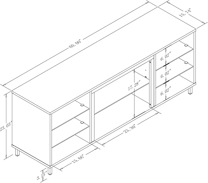 Manhattan Comfort Brighton 60" TV 7 Shelves, Tempered Glass Dividers and Media Wire Management, Modern Free-Standing Entertainment Center for Living Room, Fits up to 56" Television, OneSize, White