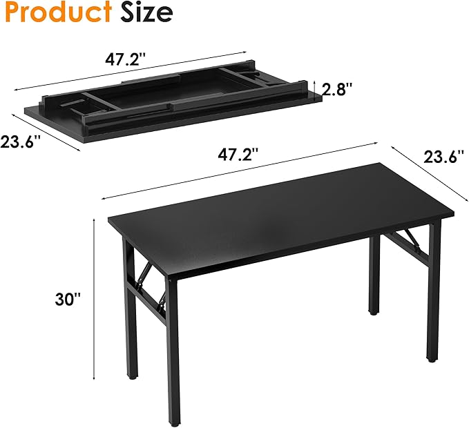 Need Computer Desk Office Desk 47 inches Folding Table with BIFMA Certification Computer Table Workstation No Install Needed, Black Brown
