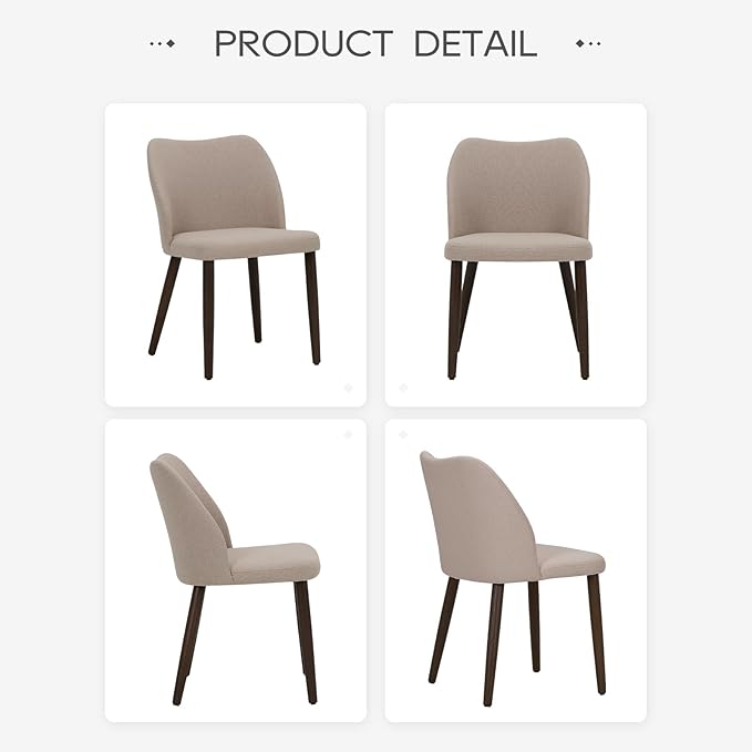 COLAMY Upholstered Dining Chairs Set of 2, Modern Fabric Dining Room Kitchen Side Chair with Padded Seat and Wood Legs for Restaurant/Cafe, Camel