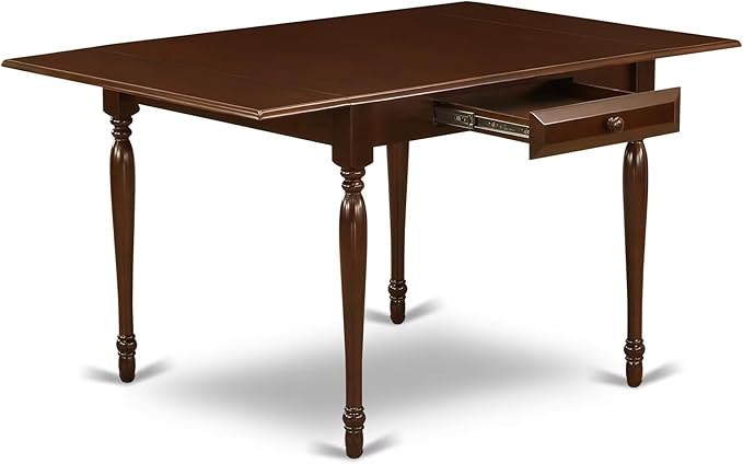 East West Furniture MZNO5-MAH-C 5 Piece Modern Dining Table Set Includes a Rectangle Wooden Table with Dropleaf and 4 Linen Fabric Dining Room Chairs, 36x54 Inch, Mahogany