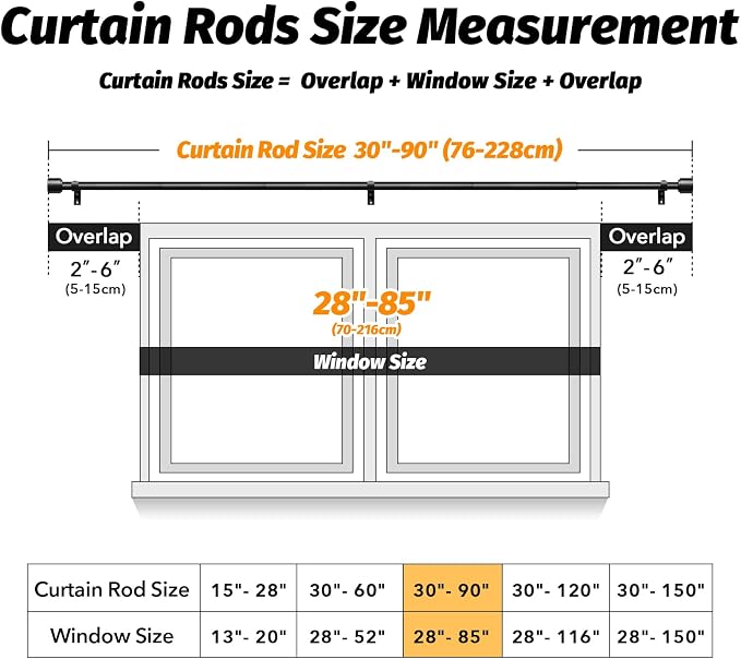 GEEBOBO Black Curtain Rods for Windows 48 to 84 Inch, 1 Inch Adjustable Heavy - Image 5