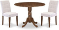 East West Furniture DLAS3-AWA-08 3 Piece Dinner Table Set Includes A Mid Century Modern Table and 2 Mist Beige Polyester Fabric Dinning Chairs, Antique Walnut