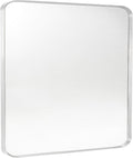 Silver Metal Framed Bathroom Mirror for Wall, Brushed Nickel Rounded Corner Rectangular Bathroom Vanity Mirror, Anti-Rust, Tempered Glass (30" x 36", Silver)