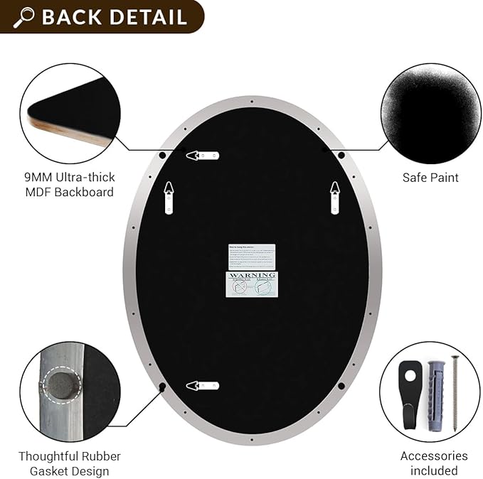 ANDY STAR Chrome Bathroom Mirror, Oval Chrome Mirror for Bathroom 20x28 Inch, Polished Chrome Anti-Rust Stainless Steel Metal Frame for Bathroom