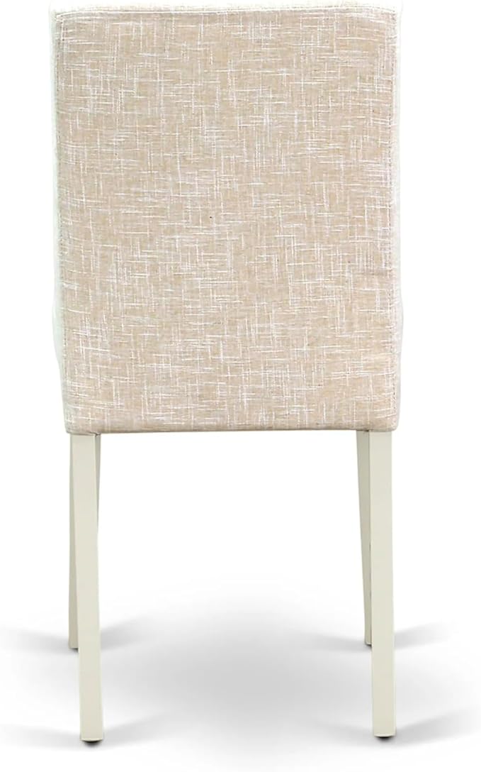 East West Furniture VAAB5-LWH-02 5 Piece Dining Room Table Set Includes an Oval Kitchen Table with Butterfly Leaf and 4 Light Beige Linen Fabric Parsons Chairs, 40x76 Inch, Linen White