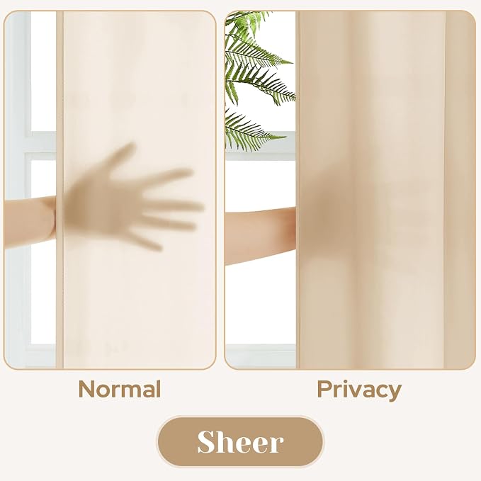 HOMEIDEAS Non-See-Through Beige Privacy Sheer Curtains, 52 X 45 Inches Long 2 - Image 3
