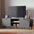 Fluted TV Stand - 70-Inch Fluted Black Wood - TV Console Table & Entertainment Center with Storage - Soft-Close Doors, Adjustable Shelves & Cable Management