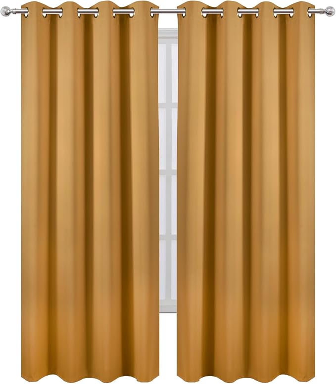 LEMOMO Blackout Curtains 66 x 84 inch/Mustard Yellow Curtains Set of 2 - Image 2