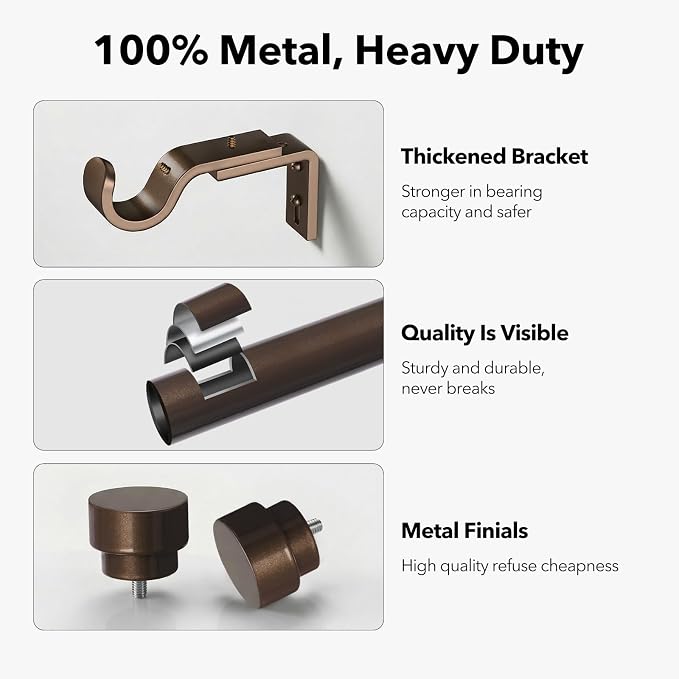 IFELS Heavy Duty Curtain Rods for Windows 48 to 84 Inch, 1 Inch Bronze Window - Image 3