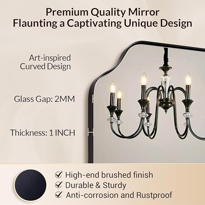 30"x40" Large Bathroom Mirror, Matte Black Scalloped Mirror for Bathroom, Black Irregular Wall Mirror, Unique Shape Design with Superior Stainless Steel Frame, Weigh 30.5Lb
