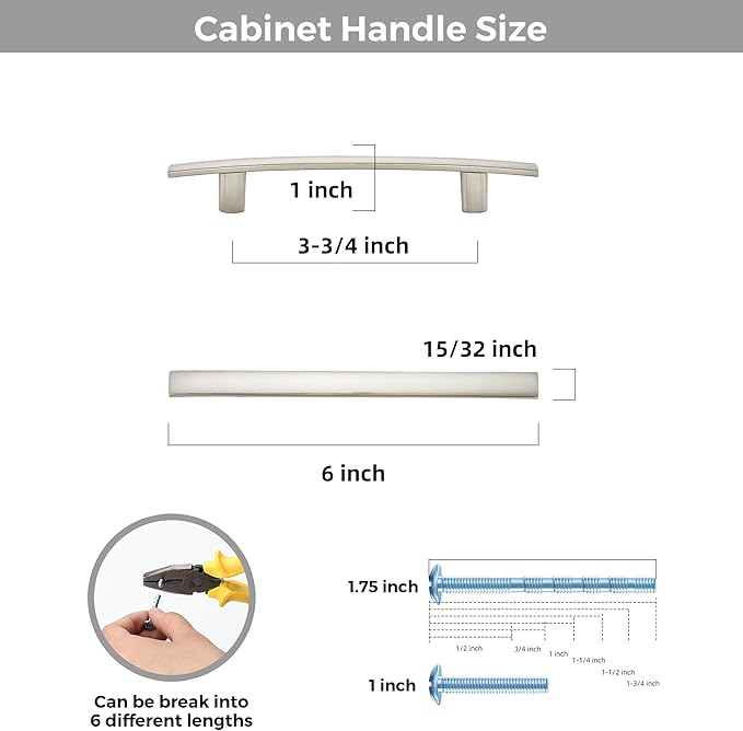 15 Pack Cabinet Handles 3.75" Hole Center - Curved Cabinet Pulls Brushed Nickel Drawer Pulls for Kitchen Cupboard Solid Hardware for Dresser Drawer Arch Hardware