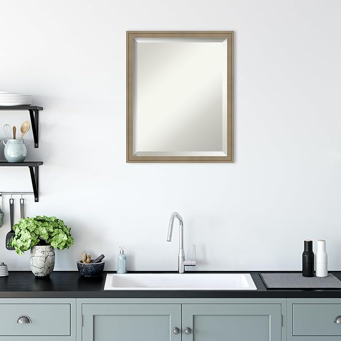Amanti Art Brown Bathroom Mirror for Over Sink, 22x18 Florence Light Brown Rectangle Vanity Mirror, Small Casual Frame, Hangs Horizonally and Vertically, Bathroom Wall Decor, Beveled Edge from WI, USA