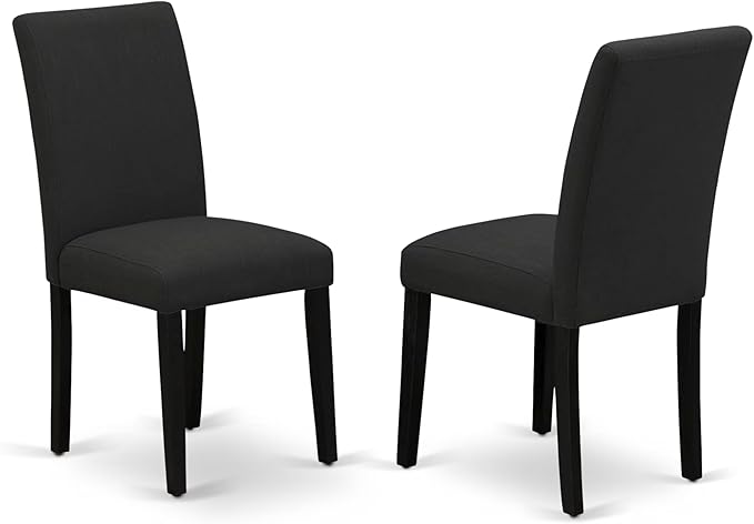 East West Furniture DMAB3-ABK-24 3 Piece Modern Dining Table Set Contains a Round Wooden Table with Dropleaf and 2 Black Color Linen Fabric Upholstered Chairs, 42x42 Inch, Wirebrushed Black