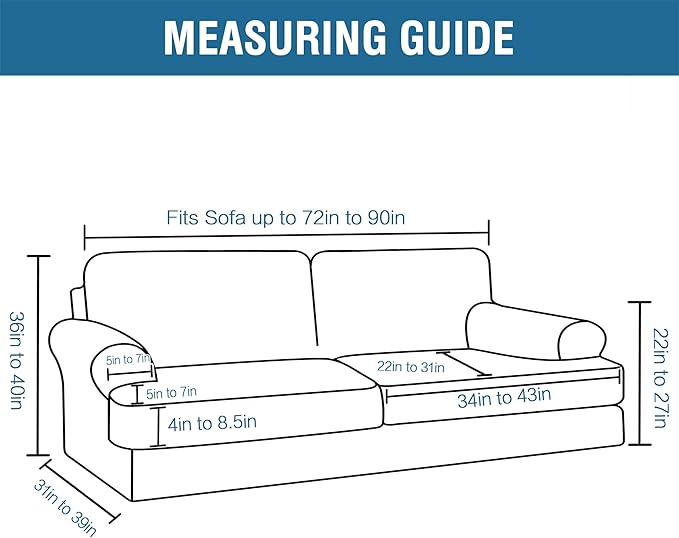 H.VERSAILTEX Sofa Cover 3 Piece T Cushion Sofa Slipcovers Thick Velvet Couch Cover Furniture Protector Stretch Sofa Covers for 2 Cushion Couch with 2 Individual T Cushion Covers Washable, Ivory