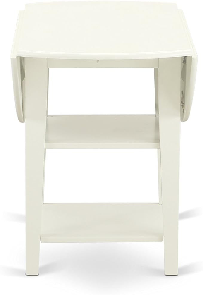 East West Furniture SUAV5-LWH-W 5 Piece Dining Table Set for 4 Includes a Round Kitchen Table with Dropleaf & Shelves and 4 Kitchen Dining Chairs, 42x42 Inch, Linen White