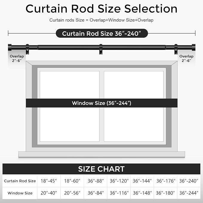 Black Curtain Rods for Windows 170 to 240 Inch, extra long drapery rod for - Image 5